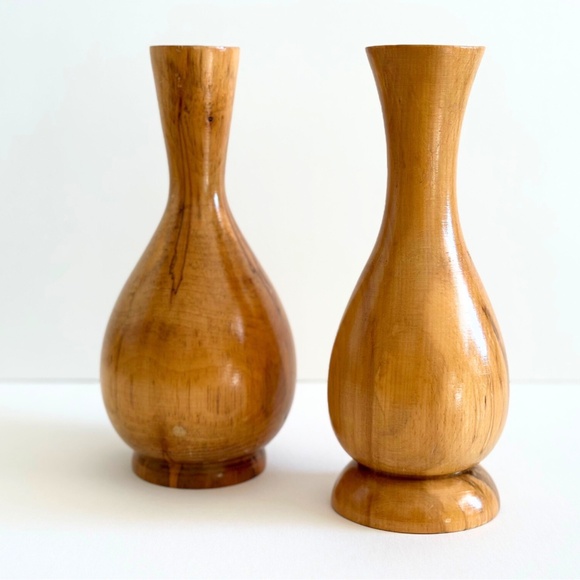 Vintage Turned wood candlestick holder or vase for dried flowers - Picture 3 of 13